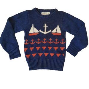 Vintage Toddler Sweater Unisex Sz S J.G. Hook Blue Sailboats Nautical Anchor Red